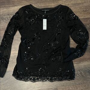 White House Black Market Black Sequin Blouse
